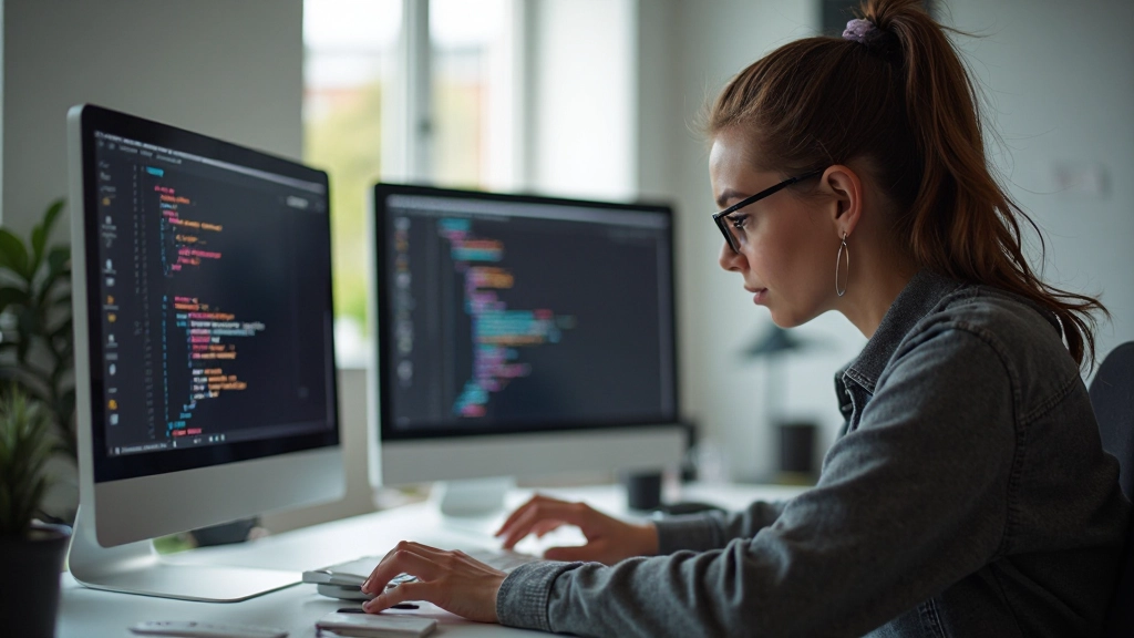 Webdesigner werkt aan responsief layout met Flexbox in moderne ontwikkelomgeving