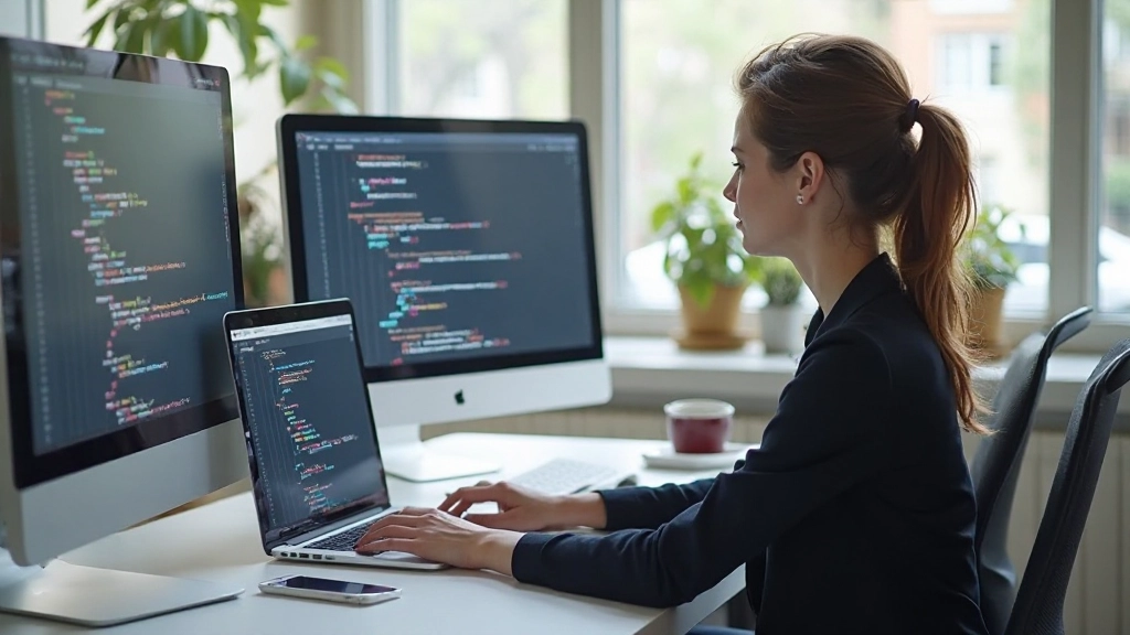 Webdesigner werkend aan responsief ontwerp op moderne werkplek